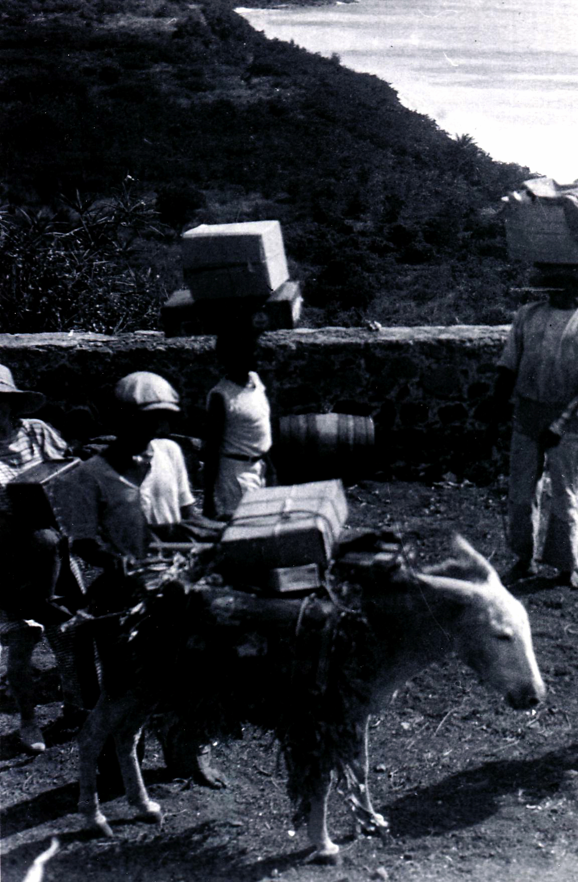 Local men transporting supplies up the hill.